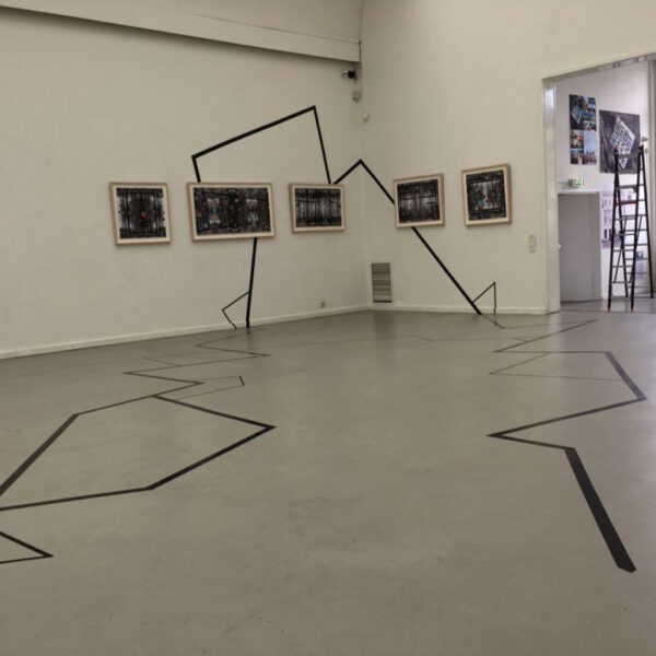 Tape installation with collages at Arti et Amicitiae